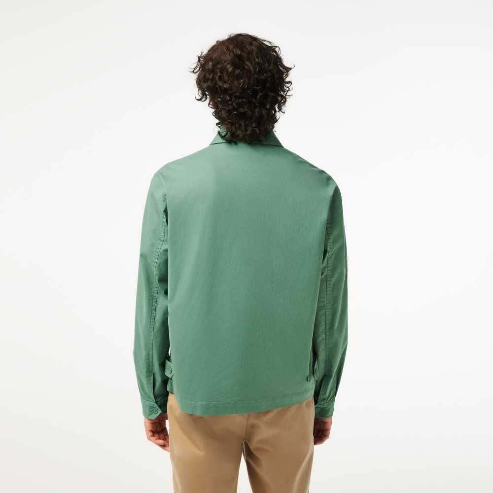 Khaki Green Lacoste Zippered Organic Cotton Gabardine Jacket | EQOPHZ-731