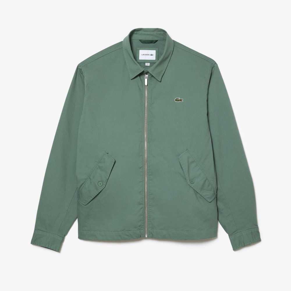 Khaki Green Lacoste Zippered Organic Cotton Gabardine Jacket | EQOPHZ-731