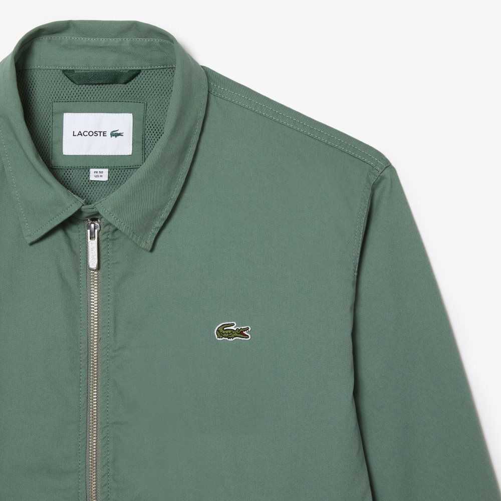 Khaki Green Lacoste Zippered Organic Cotton Gabardine Jacket | EQOPHZ-731