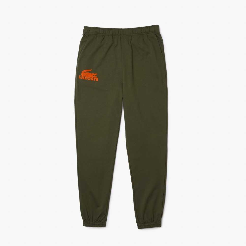 Khaki Green / Orange Lacoste Cotton Fleece Lounge Joggers | ACFTVQ-130