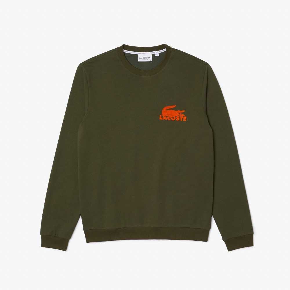 Khaki Green / Orange Lacoste Cotton Fleece Lounge Sweatshirt | SQXPRU-389