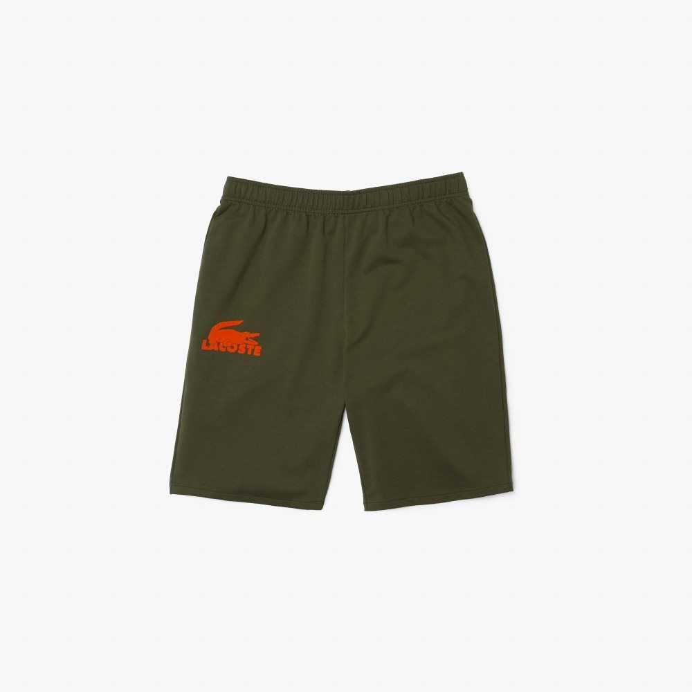 Khaki Green / Orange Lacoste Velour Crocodile Cotton Fleece Lounge Shorts | ZYVILH-024