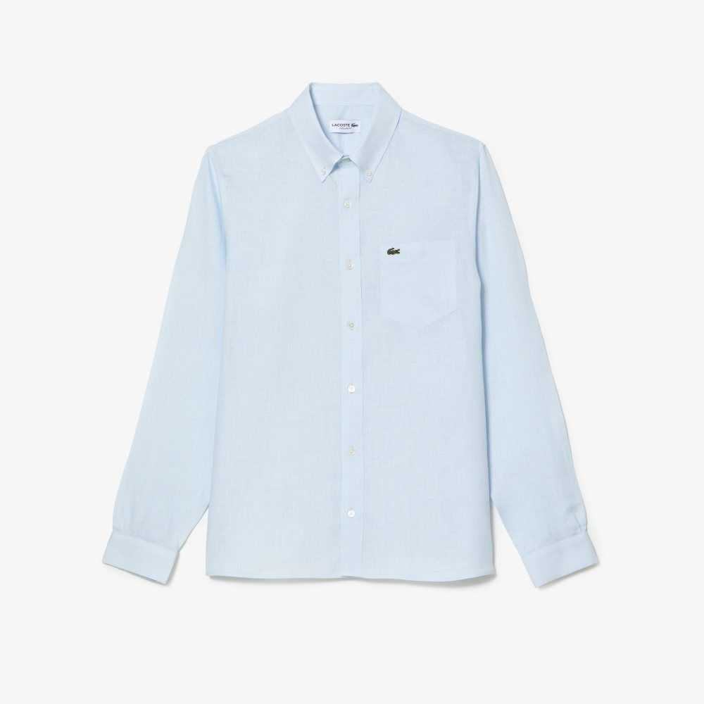 Light Blue Lacoste Linen Shirt | UHYBNK-395