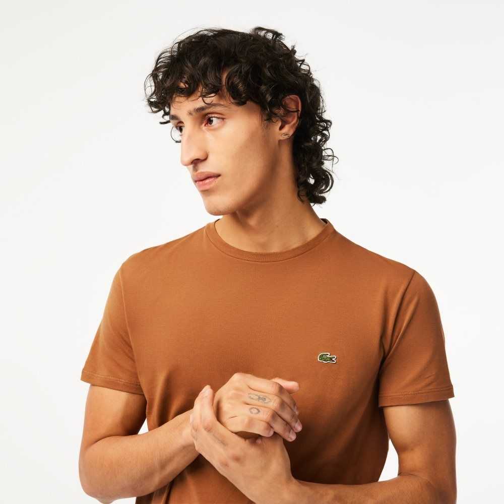 Light Brown Lacoste Crew Neck Pima Cotton Jersey T-Shirt | EMDPBQ-248