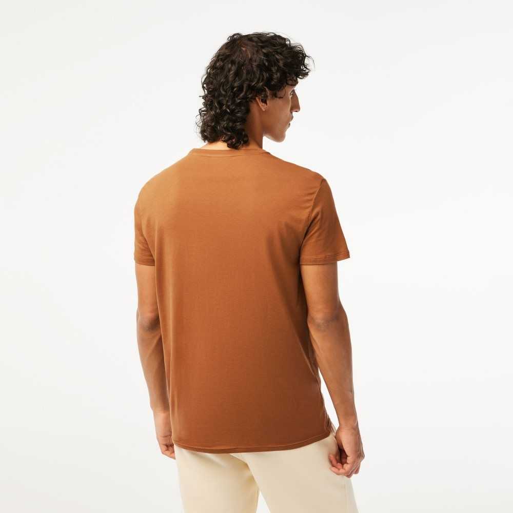 Light Brown Lacoste Crew Neck Pima Cotton Jersey T-Shirt | EMDPBQ-248