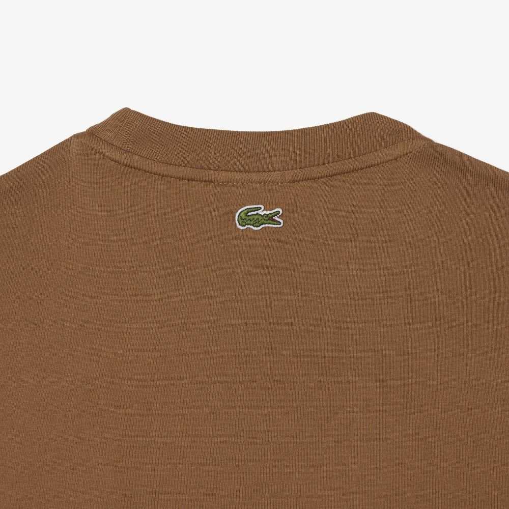 Light Brown Lacoste Loose Fit Large Crocodile Organic Cotton T-Shirt | QWZMDA-974