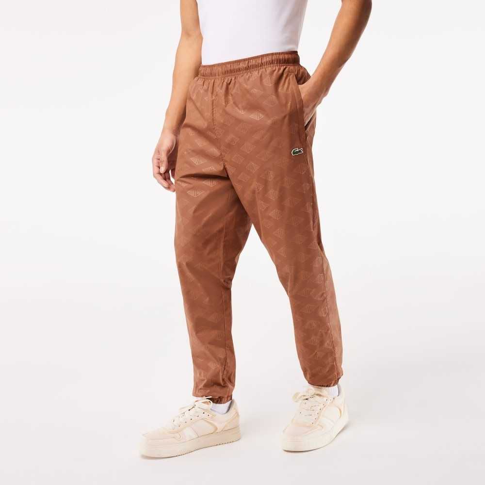 Light Brown Lacoste Monogram Print Track Pants | JTIKBL-021