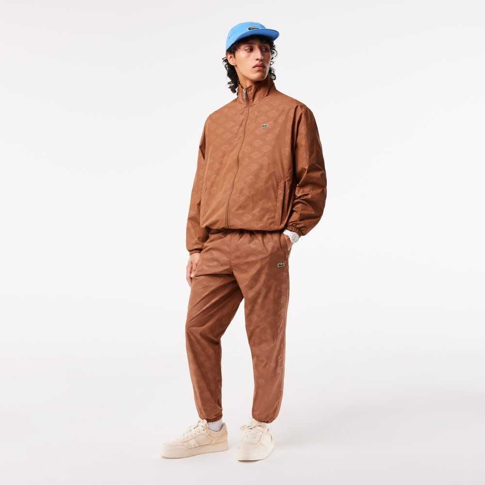 Light Brown Lacoste Monogram Print Track Pants | JTIKBL-021