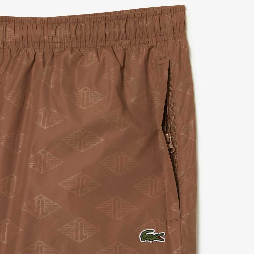 Light Brown Lacoste Monogram Print Track Pants | JTIKBL-021