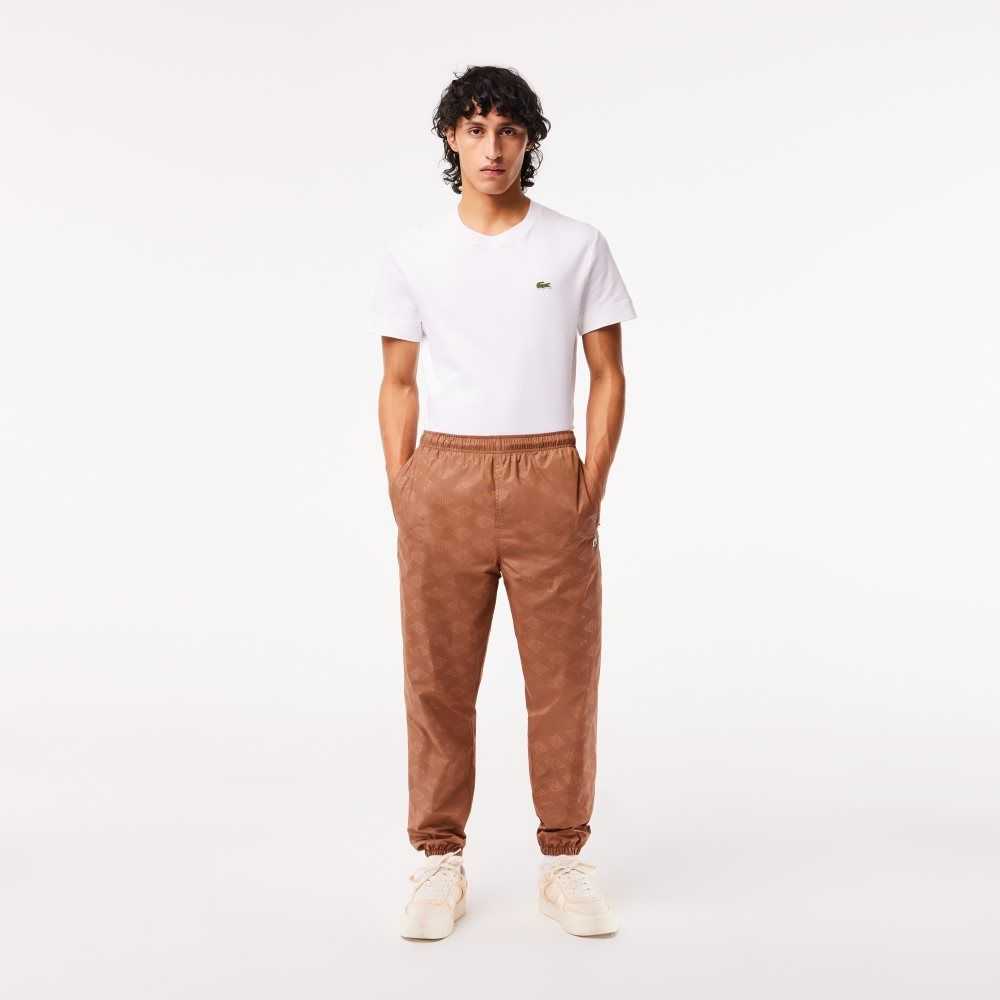 Light Brown Lacoste Monogram Print Track Pants | JTIKBL-021