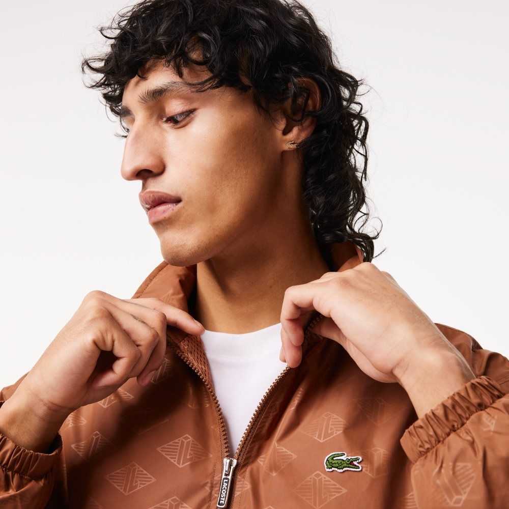 Light Brown Lacoste Monogram Print Track Jacket | VSPWIU-014