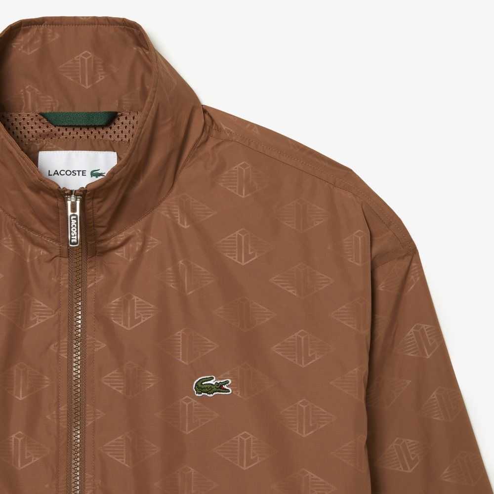 Light Brown Lacoste Monogram Print Track Jacket | VSPWIU-014