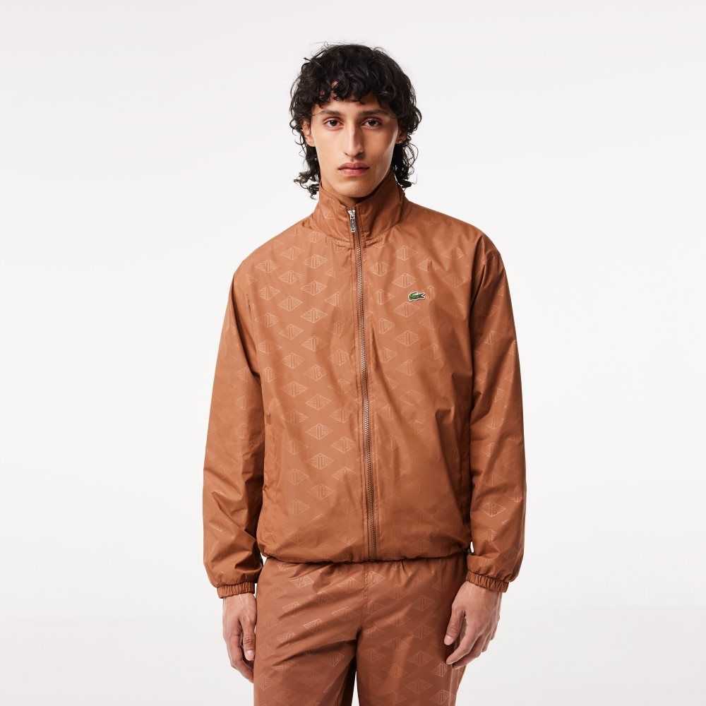 Light Brown Lacoste Monogram Print Track Jacket | VSPWIU-014