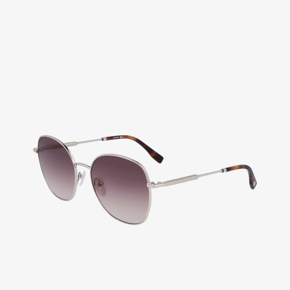 Light Gold Lacoste Oval Metal Neoheritage Sunglasses | LFXGWB-672