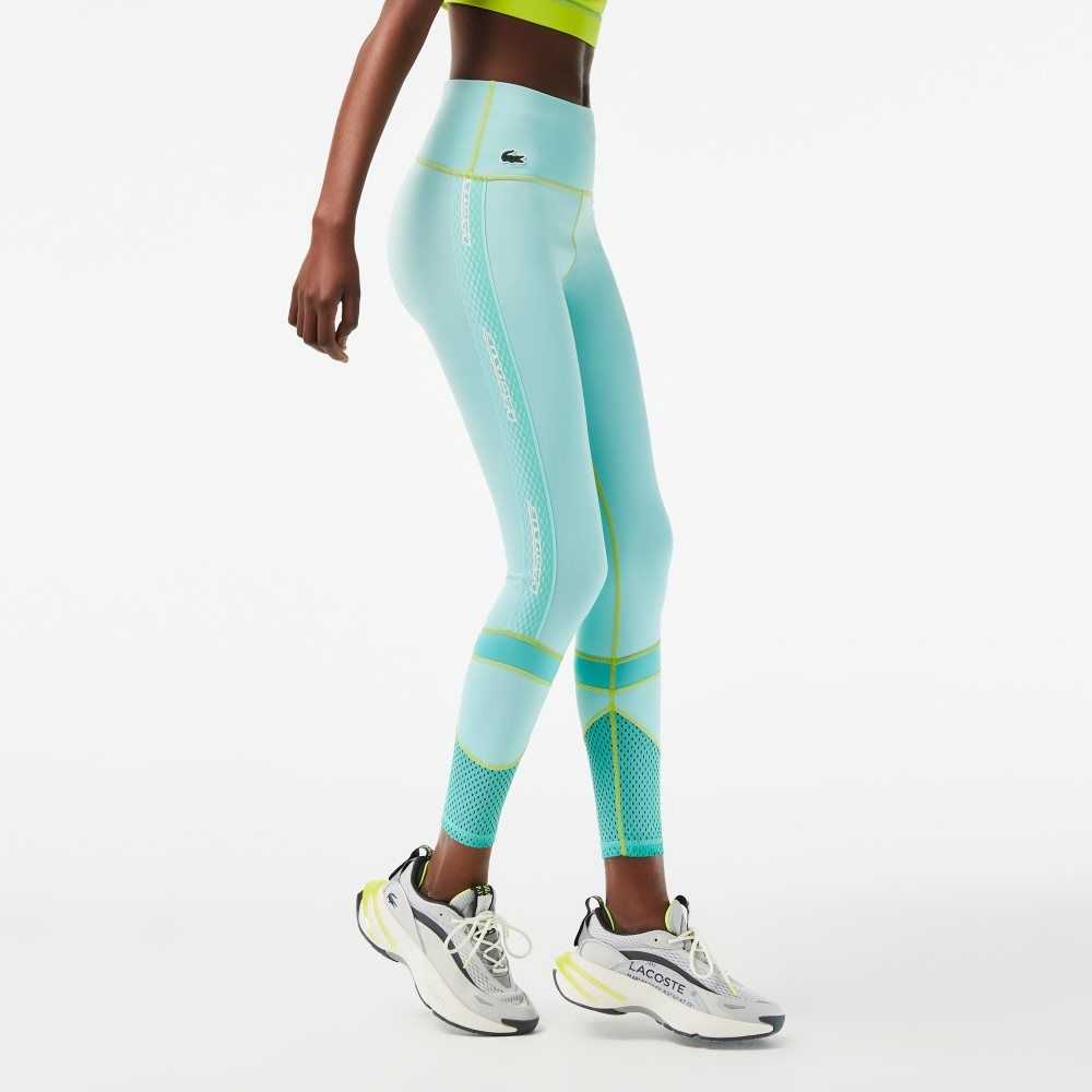 Light Green / Green / Light Green Lacoste SPORT Logo Stripe Leggings | DCBWME-190