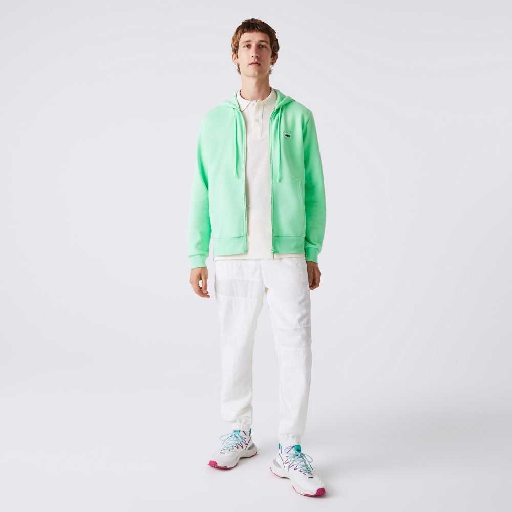 Light Green Lacoste Kangaroo Pocket Fleece Zipped Sweatshirt | DWGKUA-490