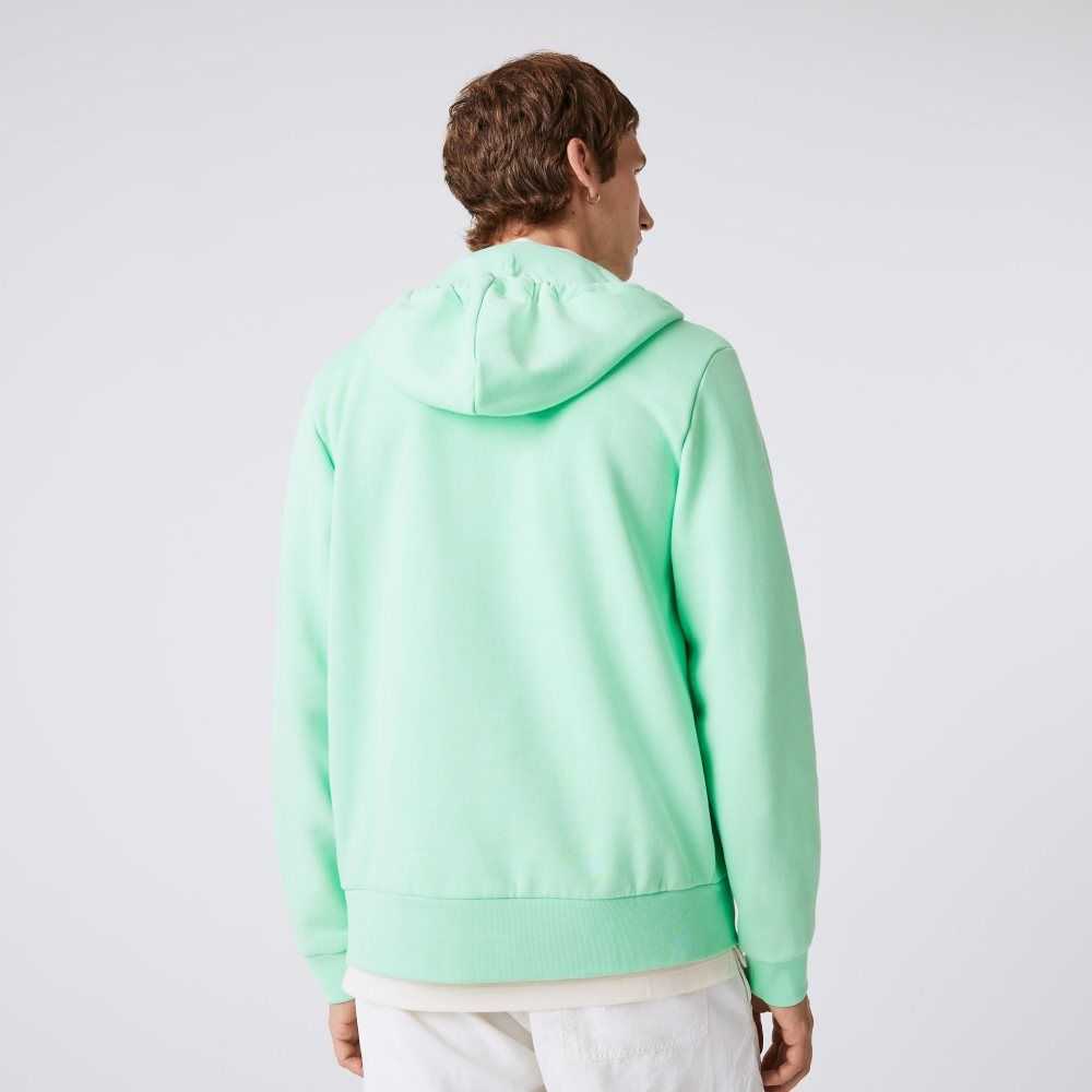 Light Green Lacoste Kangaroo Pocket Fleece Zipped Sweatshirt | DWGKUA-490