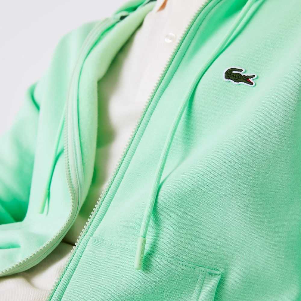 Light Green Lacoste Kangaroo Pocket Fleece Zipped Sweatshirt | DWGKUA-490