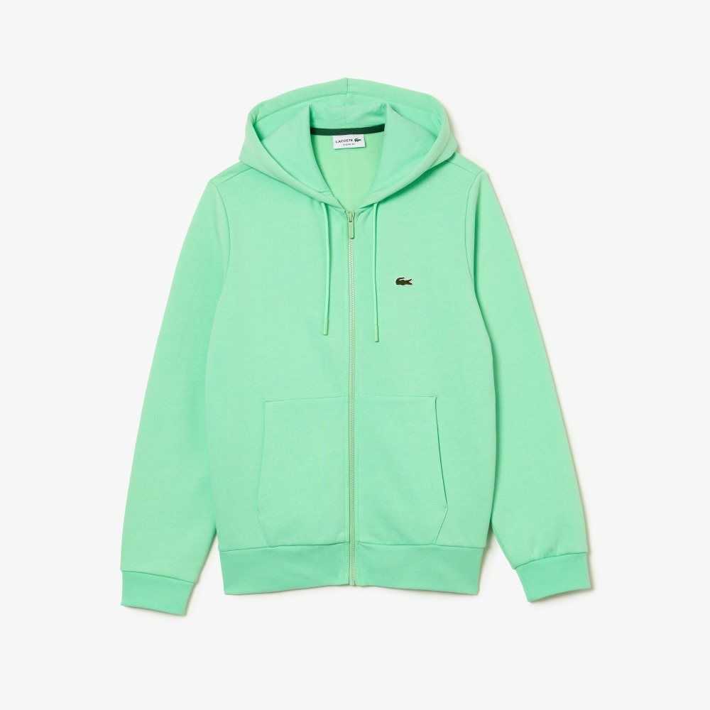 Light Green Lacoste Kangaroo Pocket Fleece Zipped Sweatshirt | DWGKUA-490