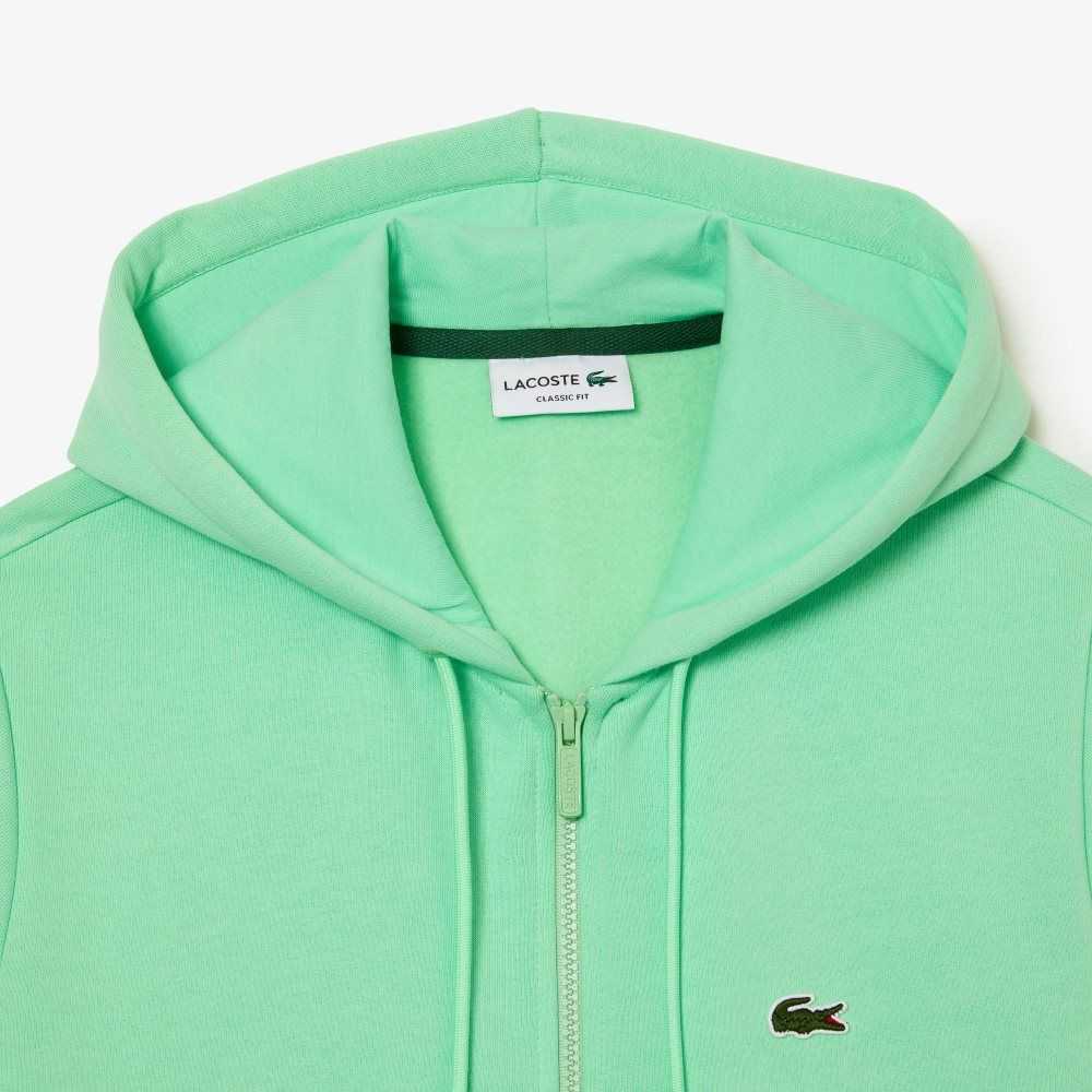 Light Green Lacoste Kangaroo Pocket Fleece Zipped Sweatshirt | DWGKUA-490