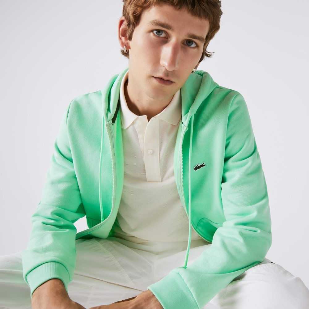 Light Green Lacoste Kangaroo Pocket Fleece Zipped Sweatshirt | DWGKUA-490