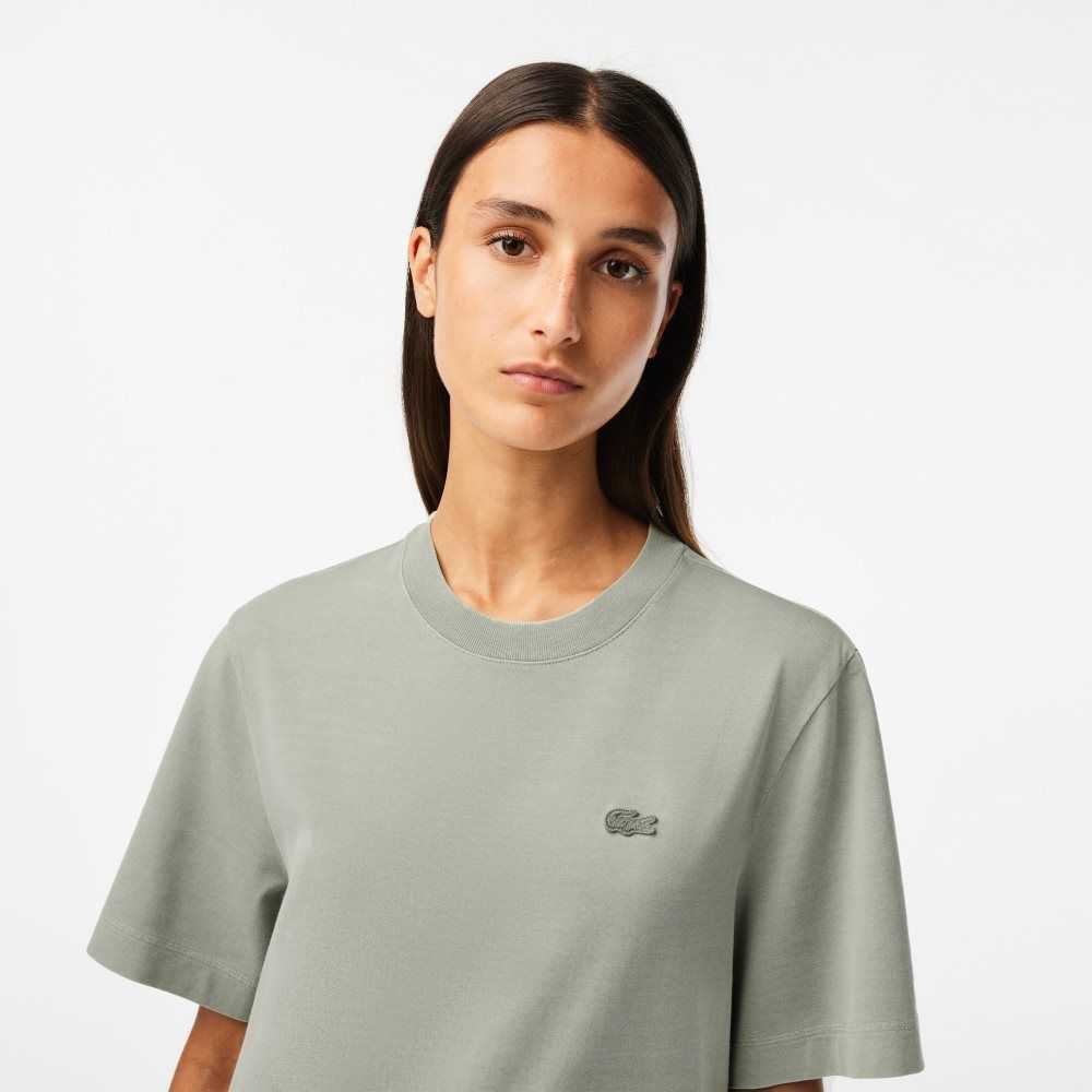 Light Green Lacoste Organic Cotton Long T-Shirt Dress | PVQBTI-386