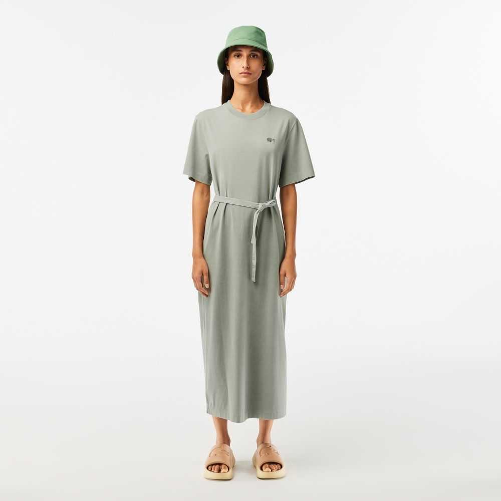 Light Green Lacoste Organic Cotton Long T-Shirt Dress | PVQBTI-386