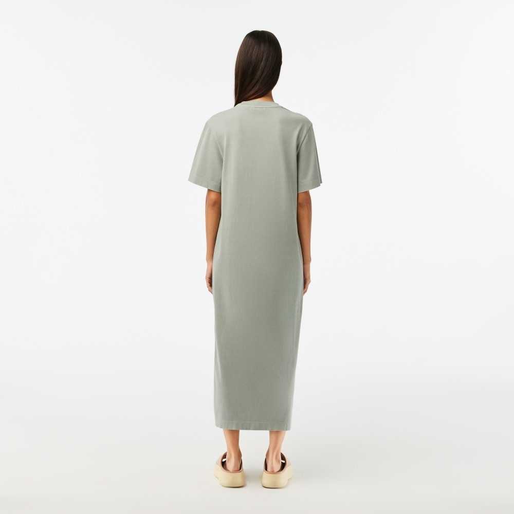 Light Green Lacoste Organic Cotton Long T-Shirt Dress | PVQBTI-386