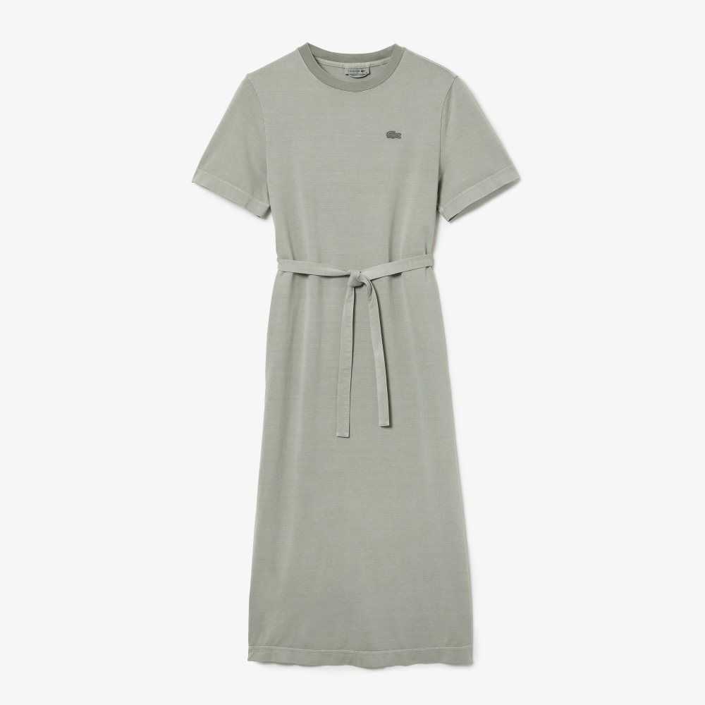 Light Green Lacoste Organic Cotton Long T-Shirt Dress | PVQBTI-386