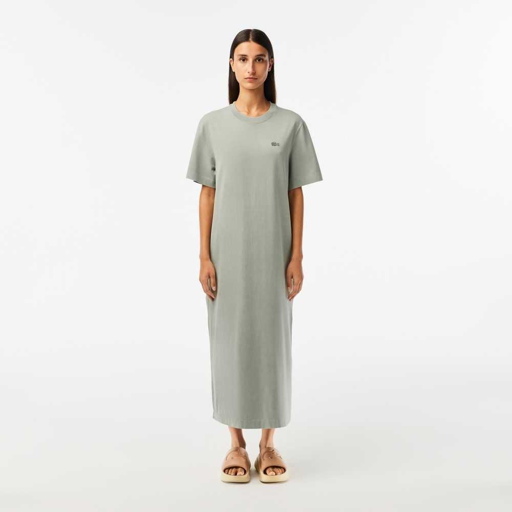 Light Green Lacoste Organic Cotton Long T-Shirt Dress | PVQBTI-386