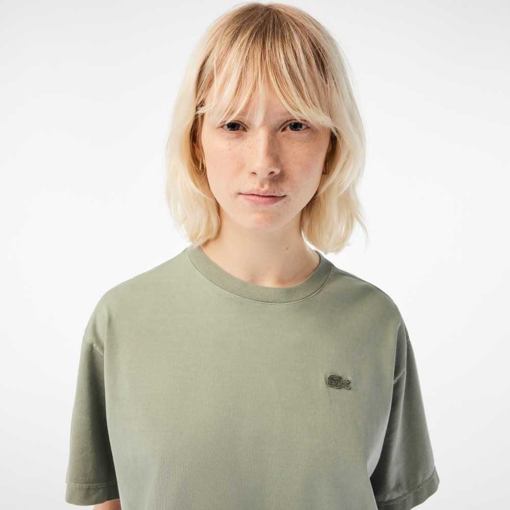 Light Green Lacoste Oversized Organic Cotton T-Shirt | AOQVXB-915