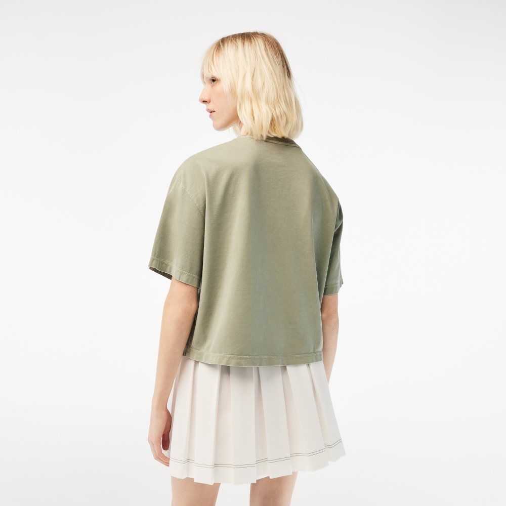 Light Green Lacoste Oversized Organic Cotton T-Shirt | AOQVXB-915