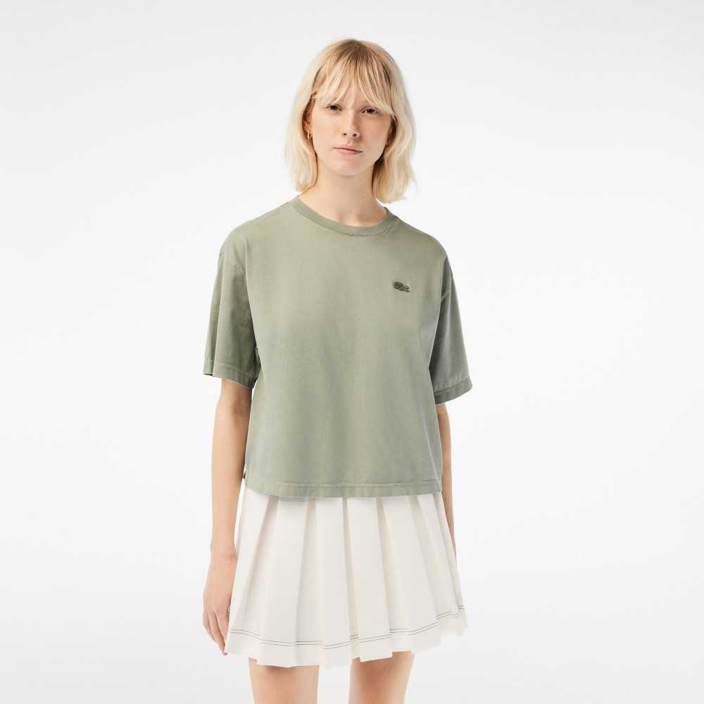 Light Green Lacoste Oversized Organic Cotton T-Shirt | AOQVXB-915