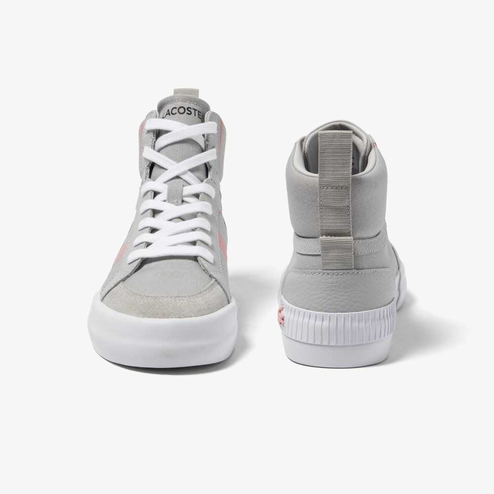 Light Grey/Pink Lacoste L004 Mid Sneakers | FODLEN-208