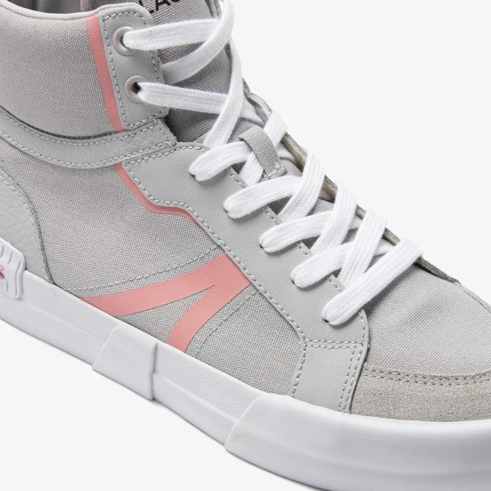 Light Grey/Pink Lacoste L004 Mid Sneakers | FODLEN-208