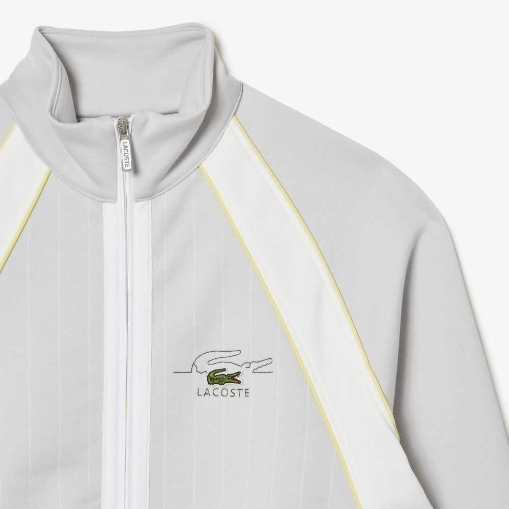 Light Grey / White / Yellow Lacoste Organic Cotton Colorblock Zipped Sweatshirt | GUCNJV-760