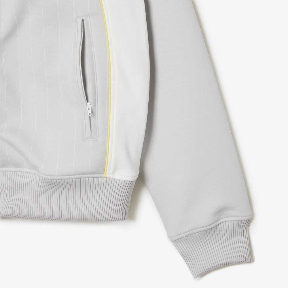 Light Grey / White / Yellow Lacoste Organic Cotton Colorblock Zipped Sweatshirt | GUCNJV-760