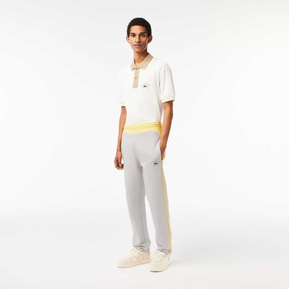 Light Grey / Yellow / White Lacoste Colorblock Organic Cotton Track Pants | INHUJD-681