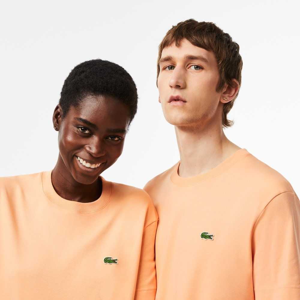 Light Orange Lacoste Crew Neck Organic Cotton T-Shirt | RJHAXF-064