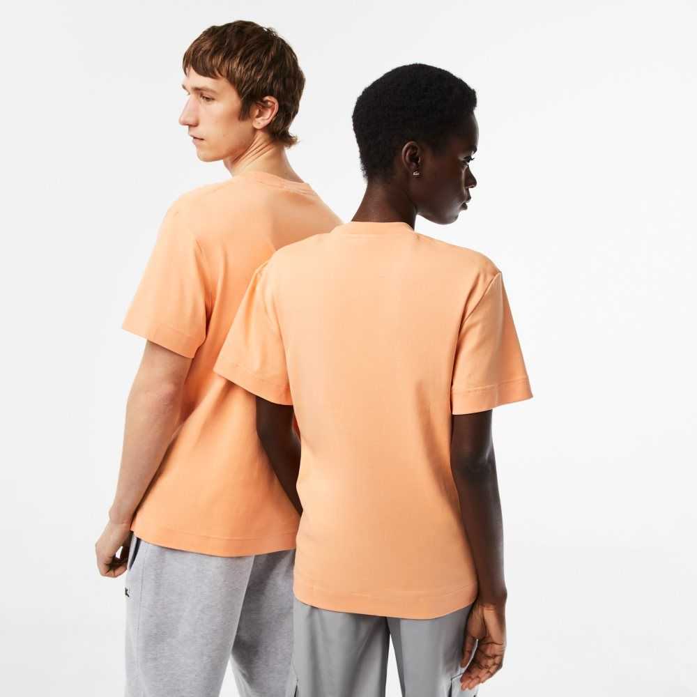 Light Orange Lacoste Crew Neck Organic Cotton T-Shirt | RJHAXF-064