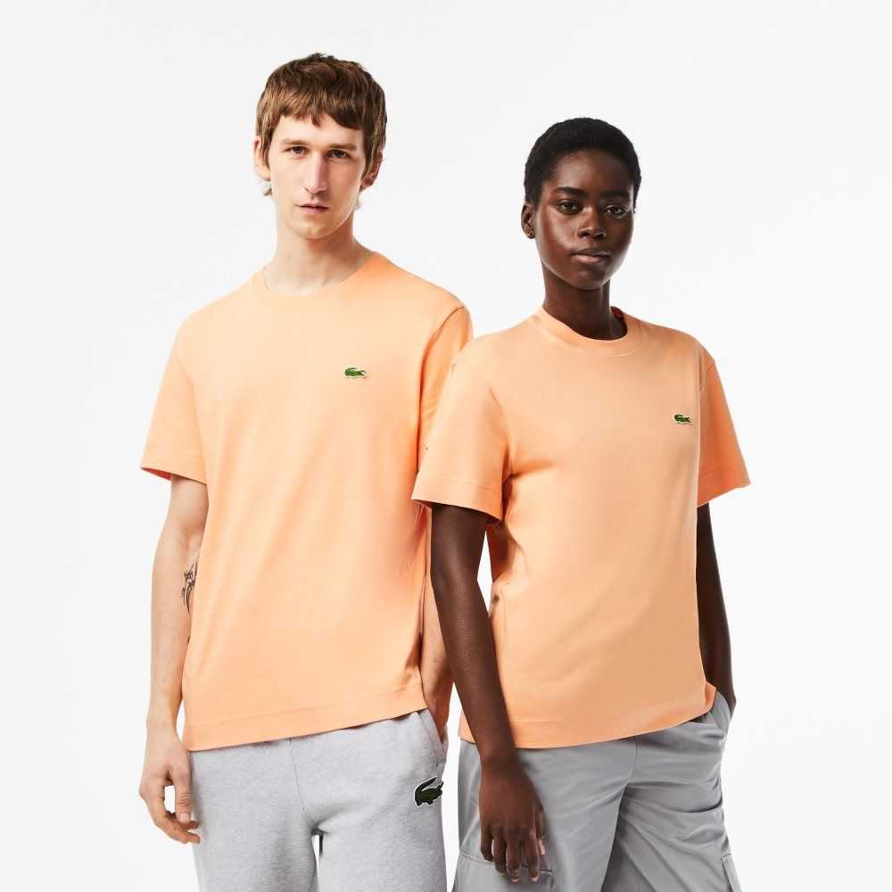 Light Orange Lacoste Crew Neck Organic Cotton T-Shirt | RJHAXF-064