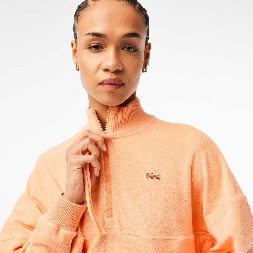 Light Orange Lacoste High-Neck Terry Cloth Half Zip Sweatshirt | HQEYOC-284