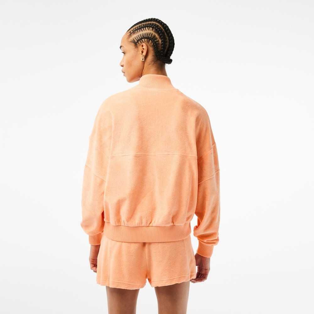 Light Orange Lacoste High-Neck Terry Cloth Half Zip Sweatshirt | HQEYOC-284