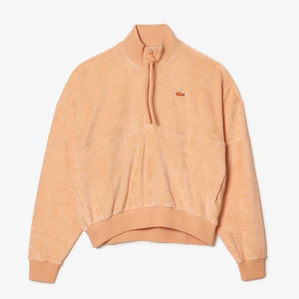 Light Orange Lacoste High-Neck Terry Cloth Half Zip Sweatshirt | HQEYOC-284