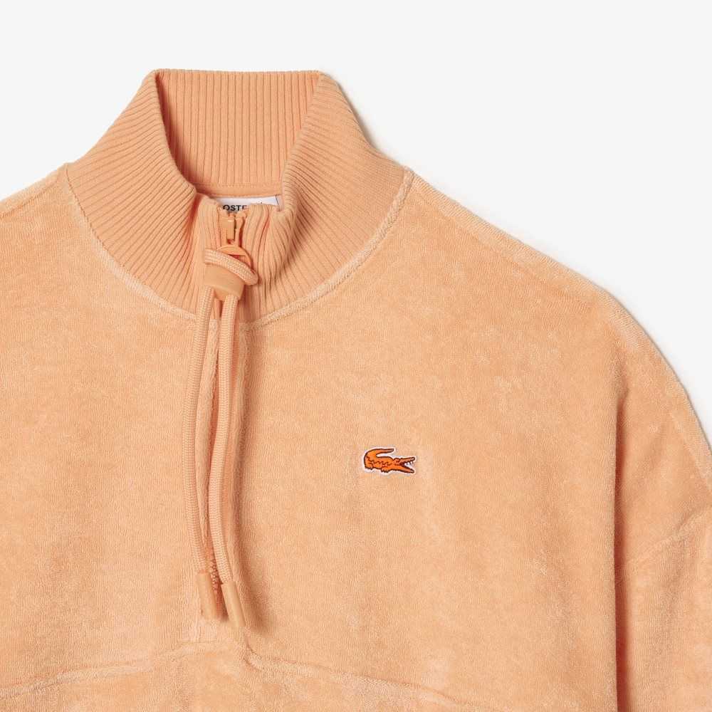 Light Orange Lacoste High-Neck Terry Cloth Half Zip Sweatshirt | HQEYOC-284