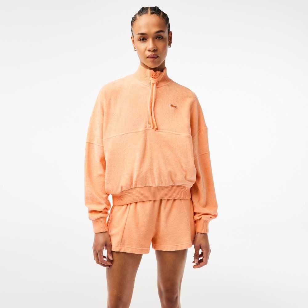 Light Orange Lacoste High-Neck Terry Cloth Half Zip Sweatshirt | HQEYOC-284