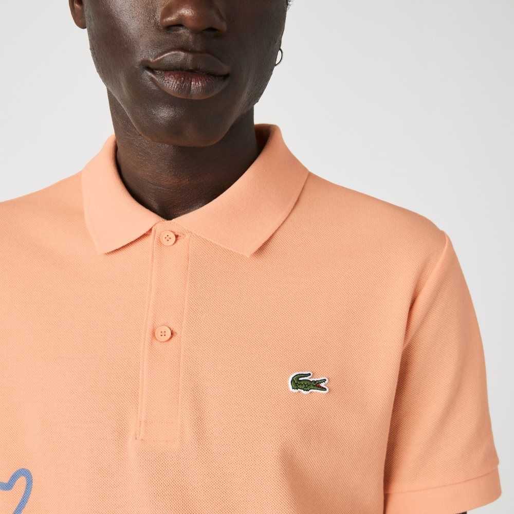 Light Orange Lacoste Regular Fit Crocodile Print Cotton Pique Polo | ARULIK-432