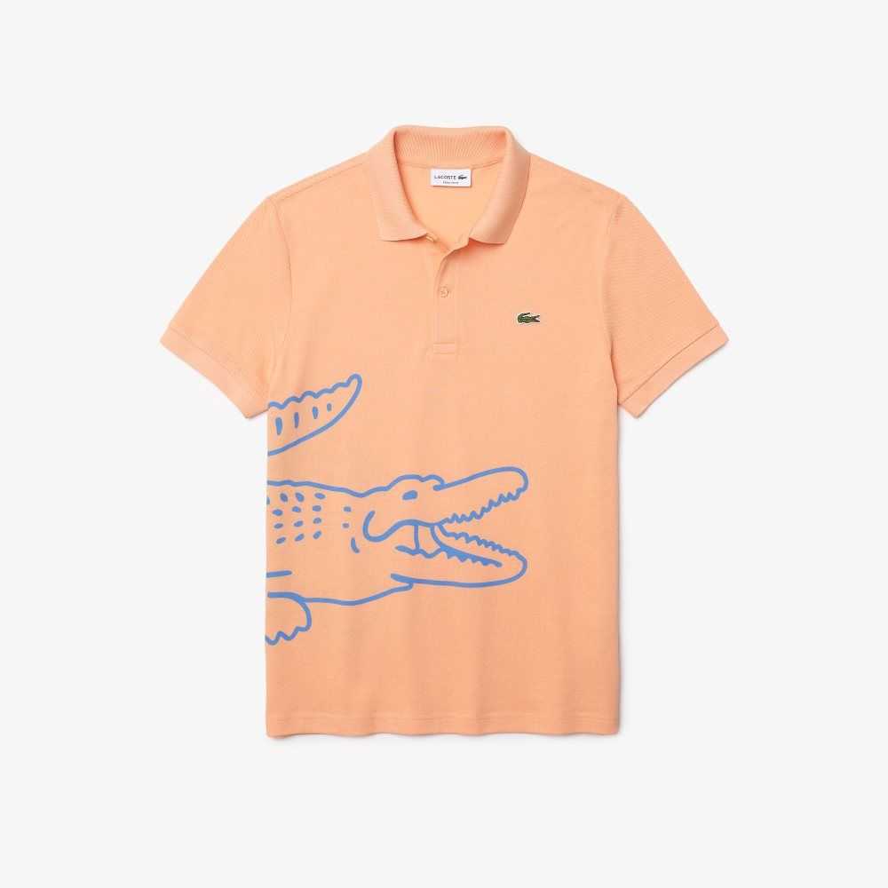 Light Orange Lacoste Regular Fit Crocodile Print Cotton Pique Polo | ARULIK-432