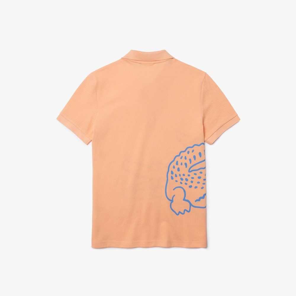 Light Orange Lacoste Regular Fit Crocodile Print Cotton Pique Polo | ARULIK-432