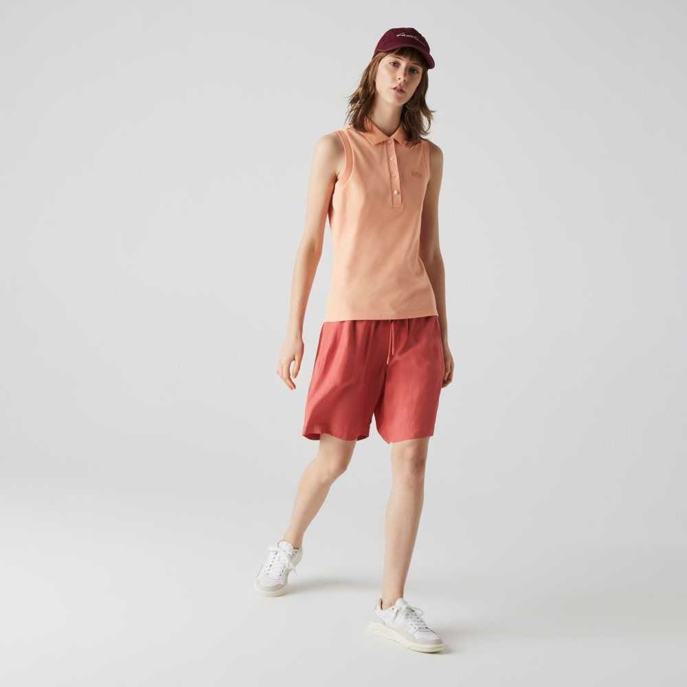 Light Orange Lacoste Slim Fit Sleeveless Cotton Pique Polo Shirt | XQWLBF-790